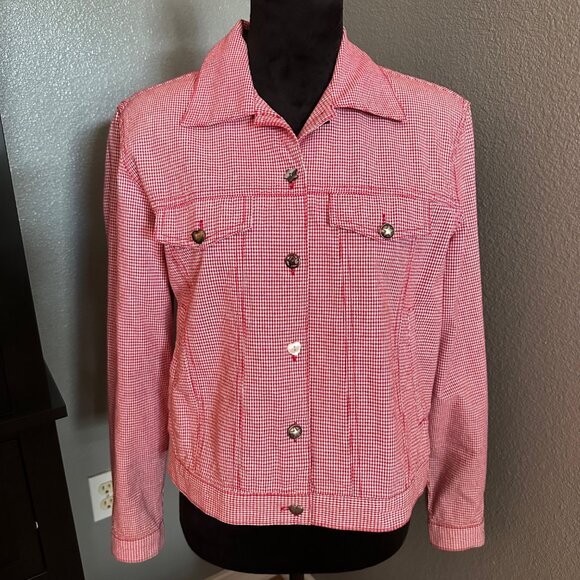 Koret Jackets & Blazers - VTG Koret City Blues Petites Jacket Womens PM Red Gingham Check Western Retro